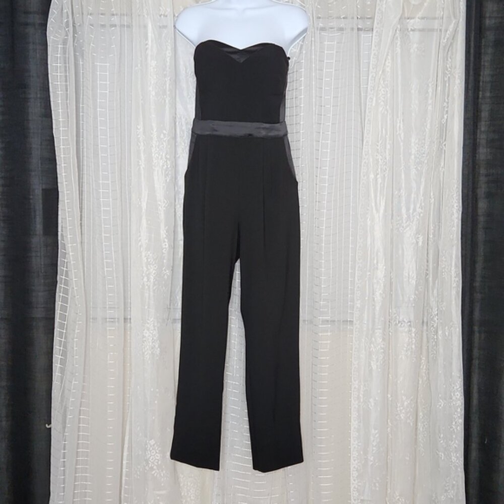 Black Formal Sleeveless Wide Leg Romper Jumpsuit W/ Pockets SzL